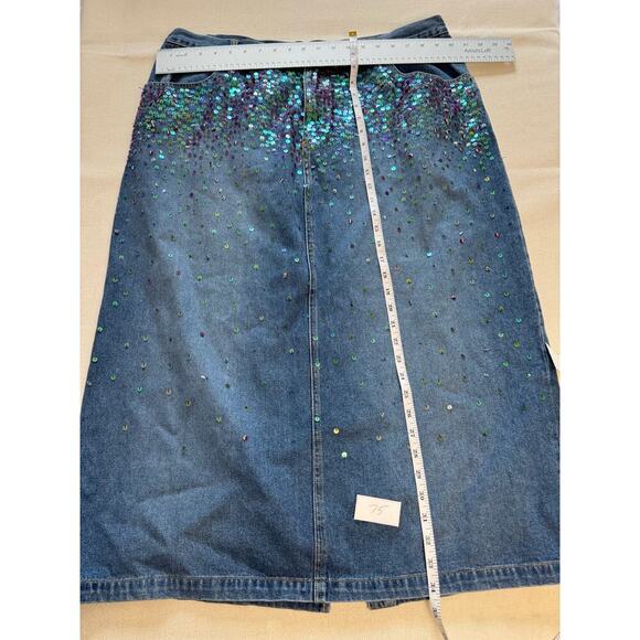 Vintage Plus Sized Just Blu Sequin Mermaid Skirt 22W Denim Back Slit 90’s - Picture 7 of 10